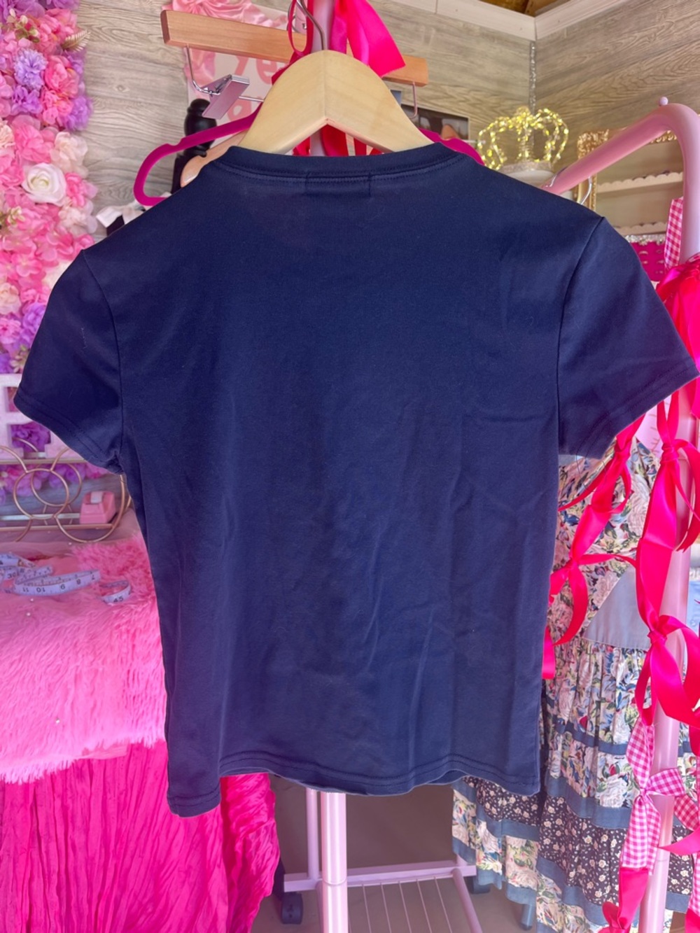 Edikted Blue Crop Top with Light Blue Bow Graphic - Picture 3 of 5